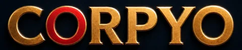 CORPYO — gold 3D wordmark with a red second letter